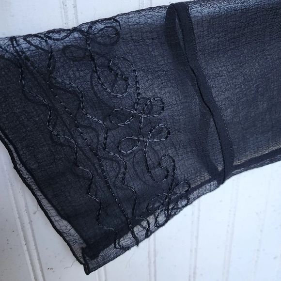 I.G. Sport Black Airy Sheer Polyester Gauze Tunic Top Embroidery Blouse India XL - Picture 3 of 11